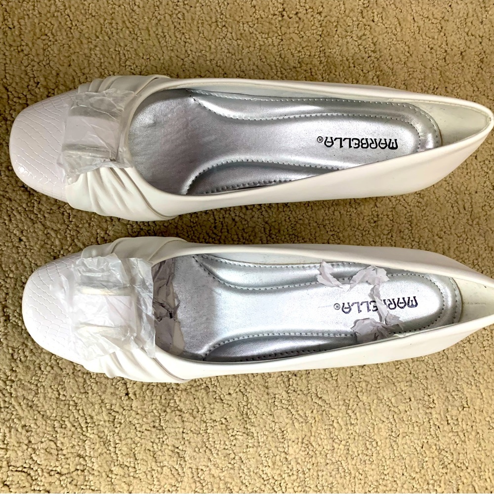 New with coverage white low heels
